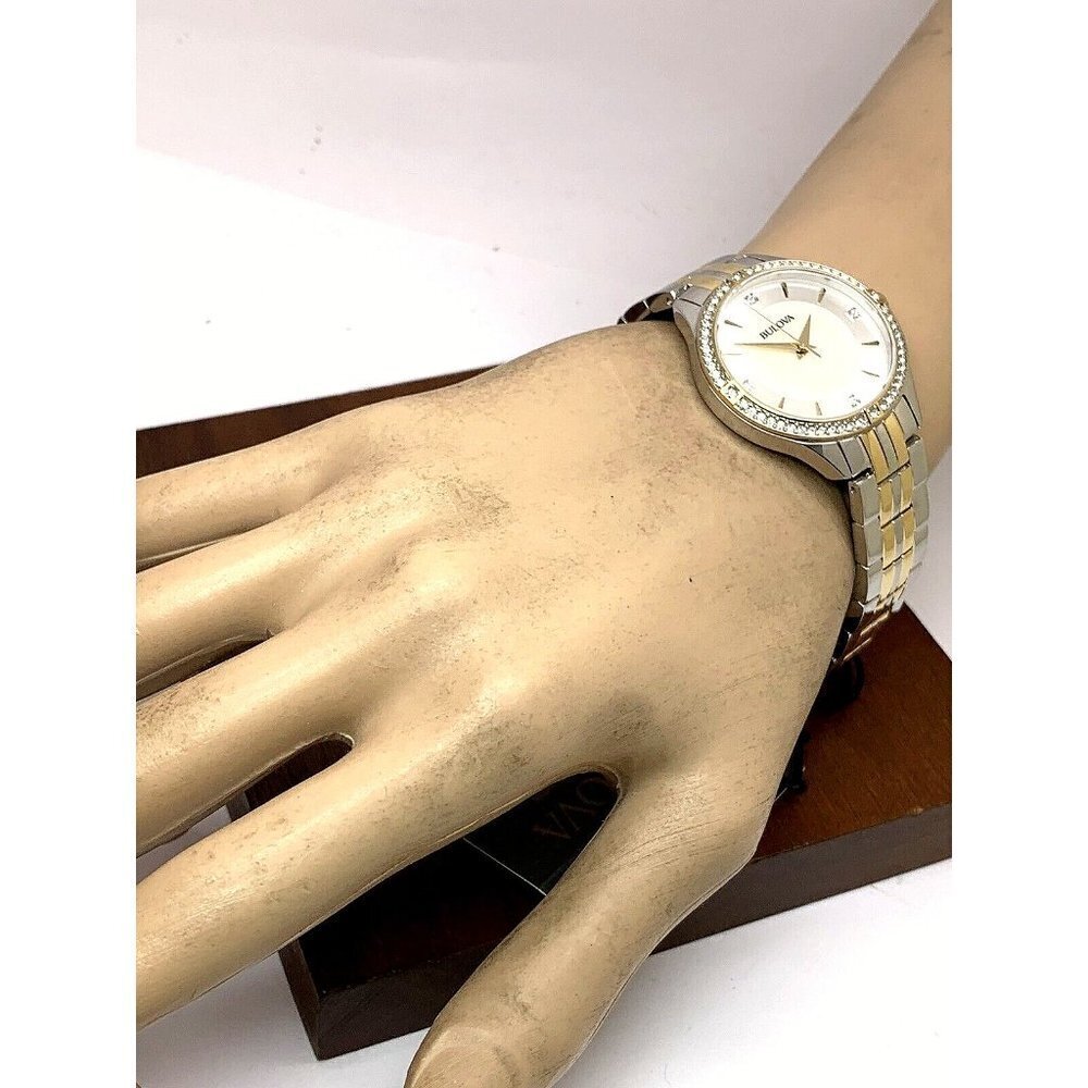 Bulova Women's Watch 98L273 Mother of Pearl Dial Crystal Accent Two Tone - Picture 4 of 12